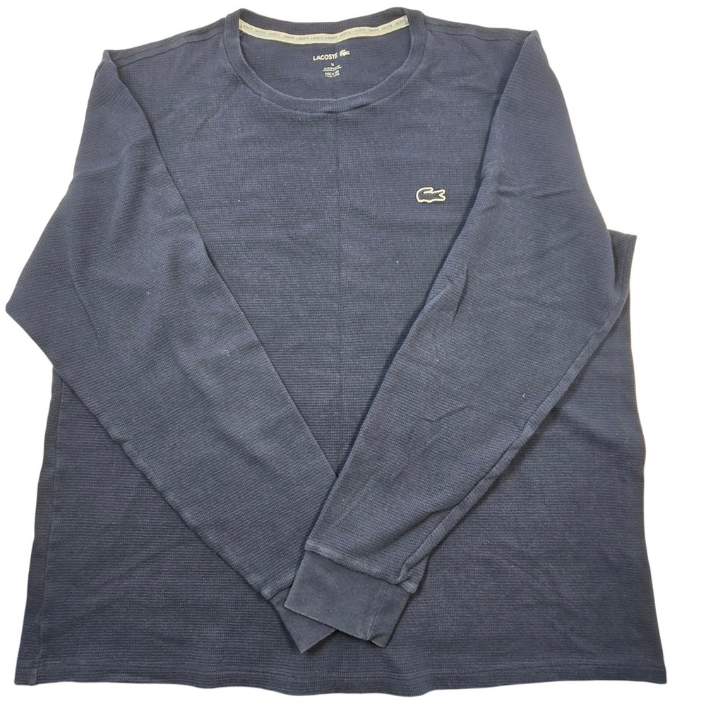Lacoste Mens XL Navy Blue Waffle Knit Long Sleeve Thermal Sleepwear Top TH9668